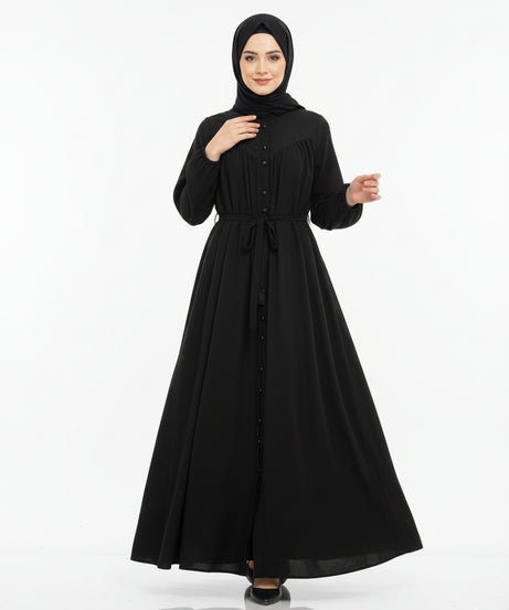 Alya Yazlık Günlük Elbise – Düğmeli Tasarım (siyah)
