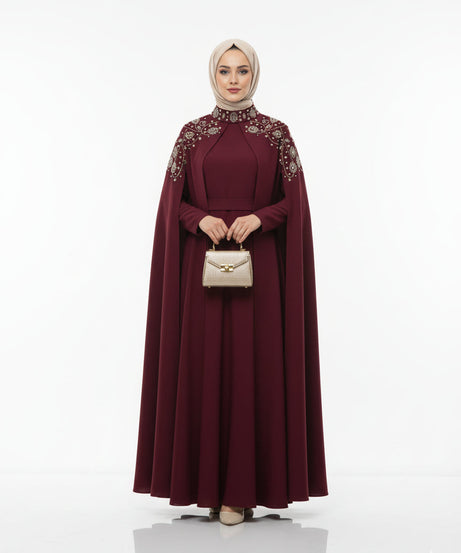 (Bordo) Talin resmi yazlık elbise