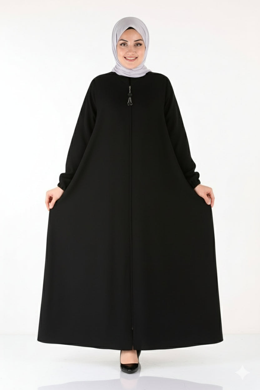 Pratik tasarımlı, kolları fırfırlı tesettür ferace (siyah) 1327
