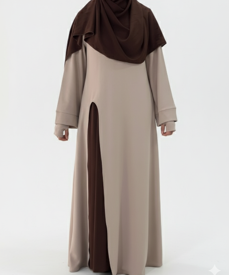 Vakar Abaya Takımı (bej ve kahverengi)
