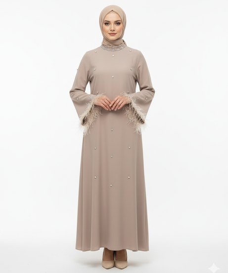 (bej) Gömze resmi yazlık elbise